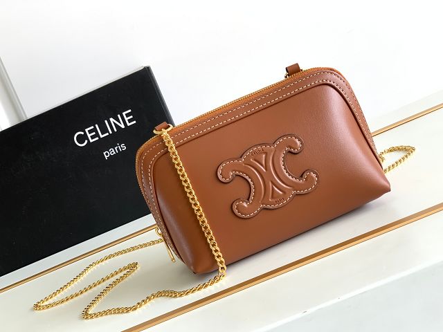 Celine original calfskin clutch with chain 10E382 tan