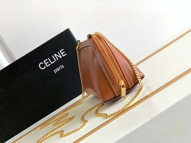 Celine original calfskin clutch with chain 10E382 tan