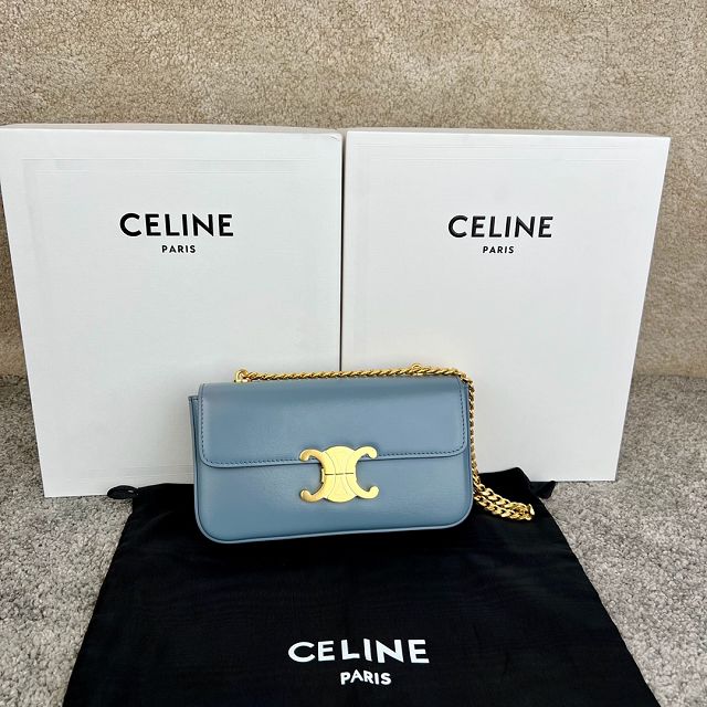 Celine original calfskin triomphe chain shoulder bag 197993 blue