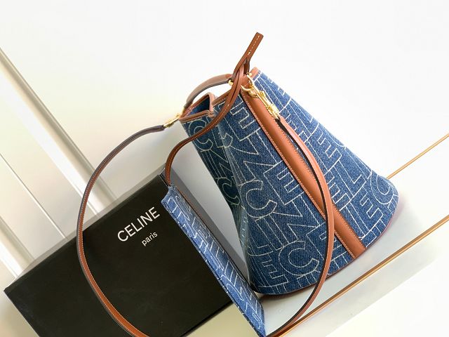 Celine original denim bucket 16 bag 195573 blue