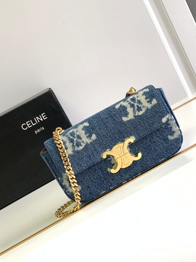 Celine original denim chain shoulder bag 197993 blue