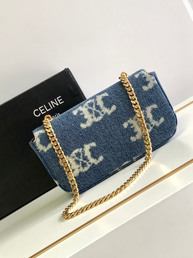 Celine original denim chain shoulder bag 197993 blue