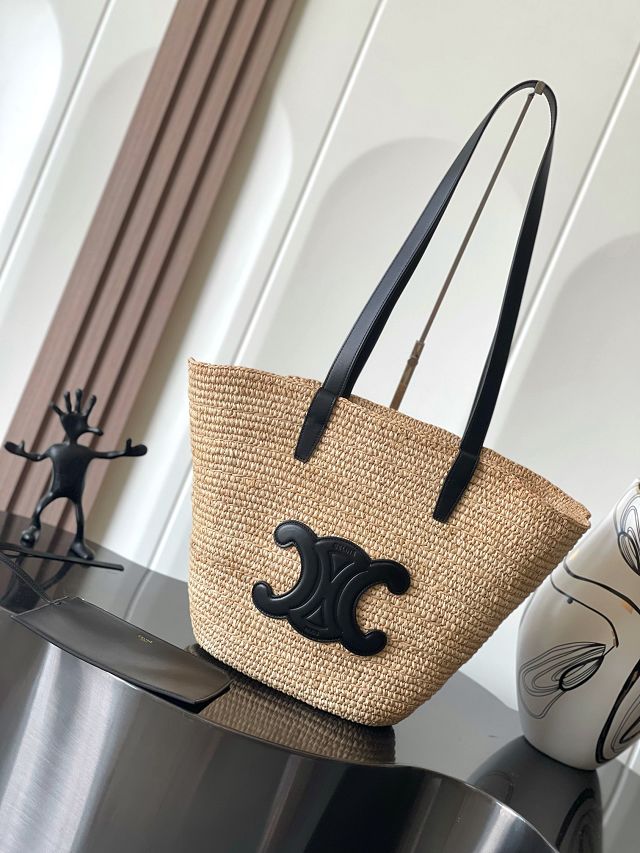 Celine original raffia supple shoulder bag 114342 apricot