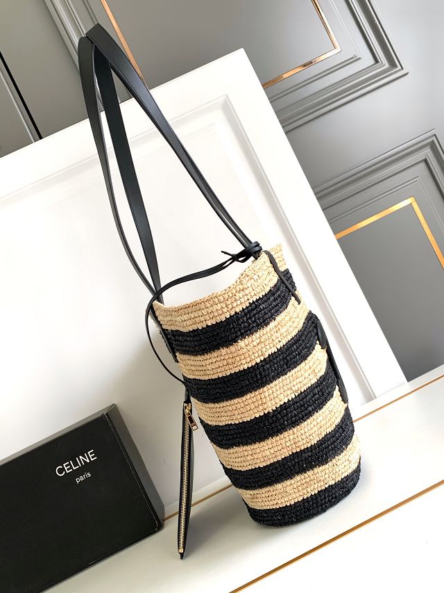 Celine original raffia supple shoulder bag 114342 black