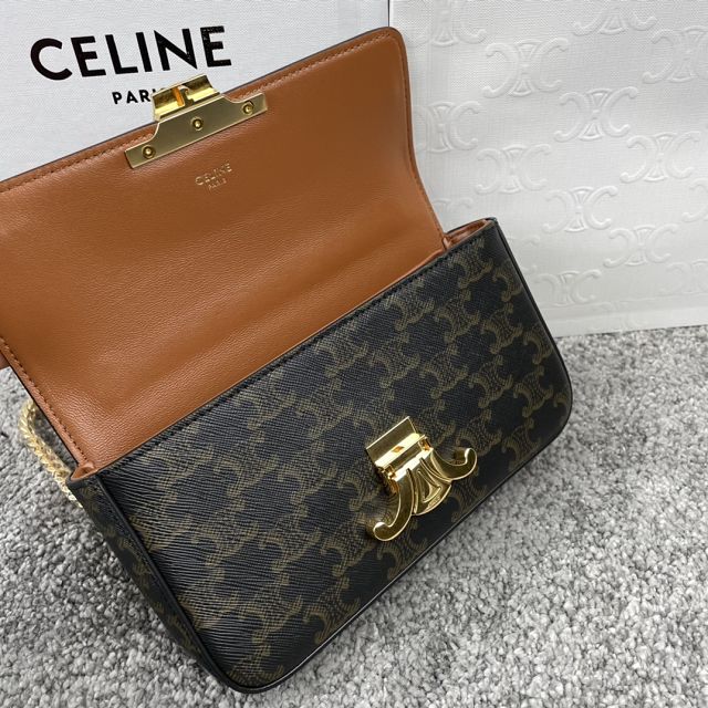 Celine original triomphe canvas chain shoulder bag 197993 tan