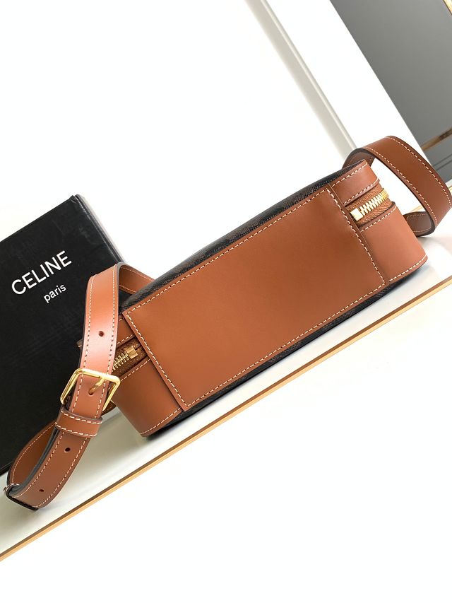 Celine original triomphe canvas messenger box bag 113872 tan