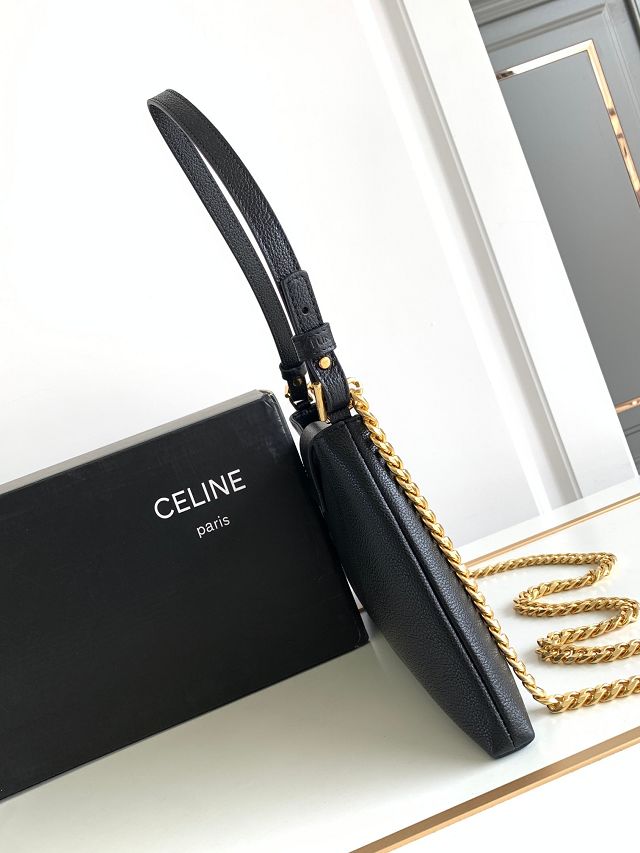 Celine original triomphe chain shoulder bag 113673 black