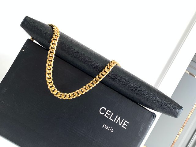 Celine original triomphe chain shoulder bag 113673 black