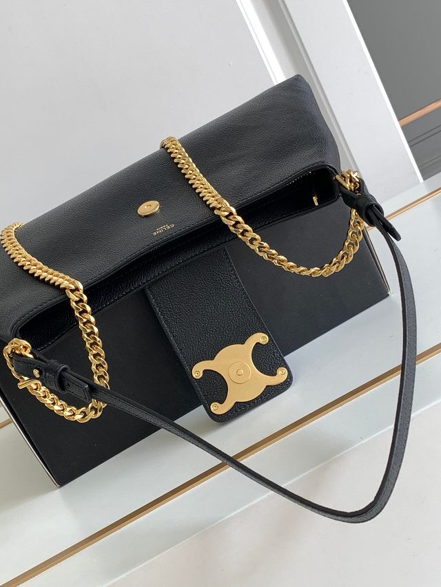 Celine original triomphe chain shoulder bag 113673 black