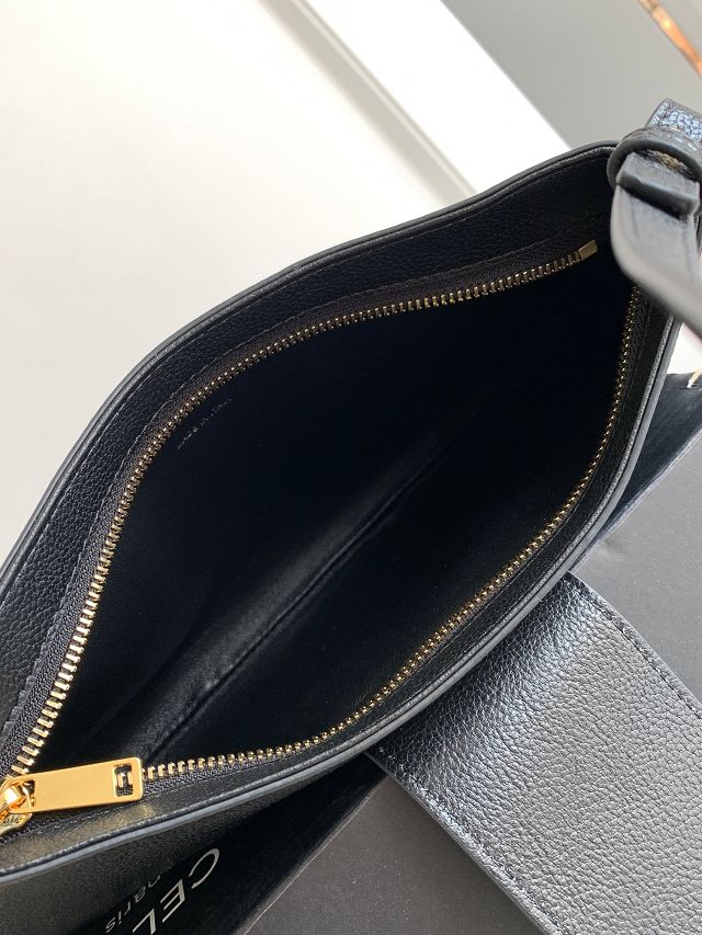 Celine original triomphe chain shoulder bag 113673 black