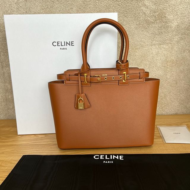 Celine original calfskin conti medium handbag 199873 tan