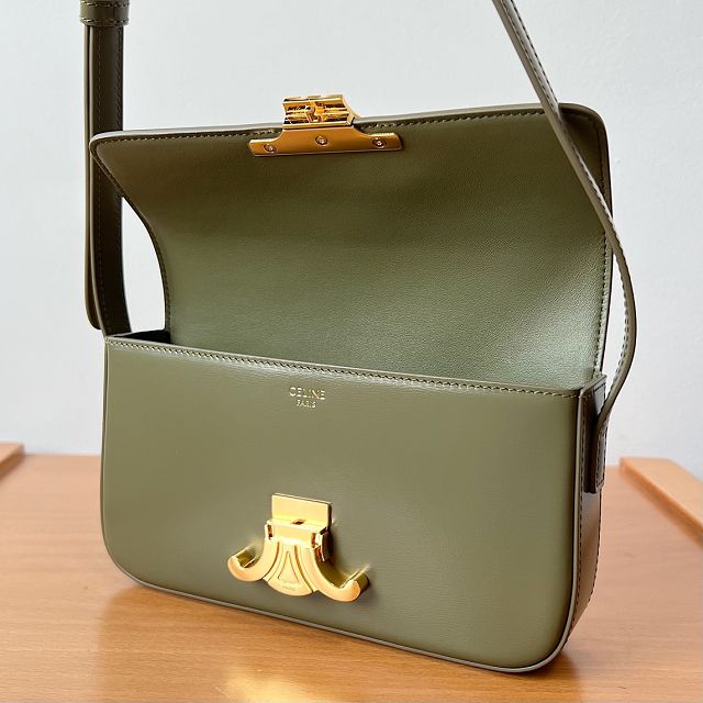 Celine original calfskin triomphe shoulder bag 194143 khaki green