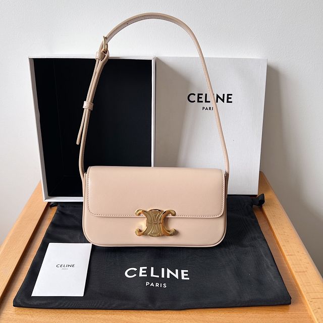 Celine original calfskin triomphe shoulder bag 194143 light apricot