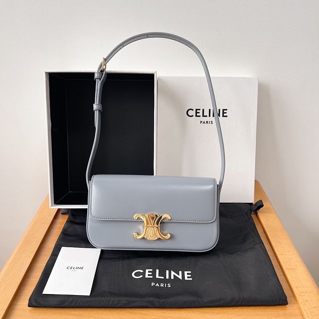 Celine original calfskin triomphe shoulder bag 194143 light blue