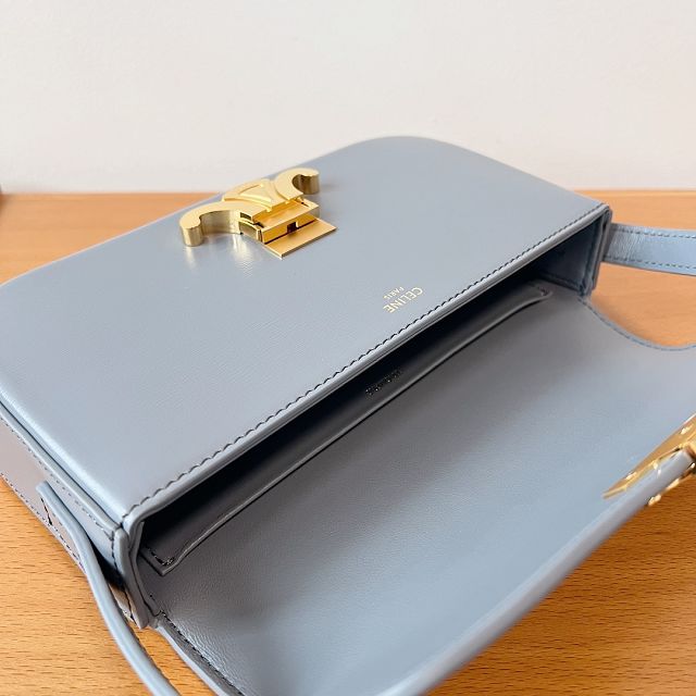 Celine original calfskin triomphe shoulder bag 194143 light blue