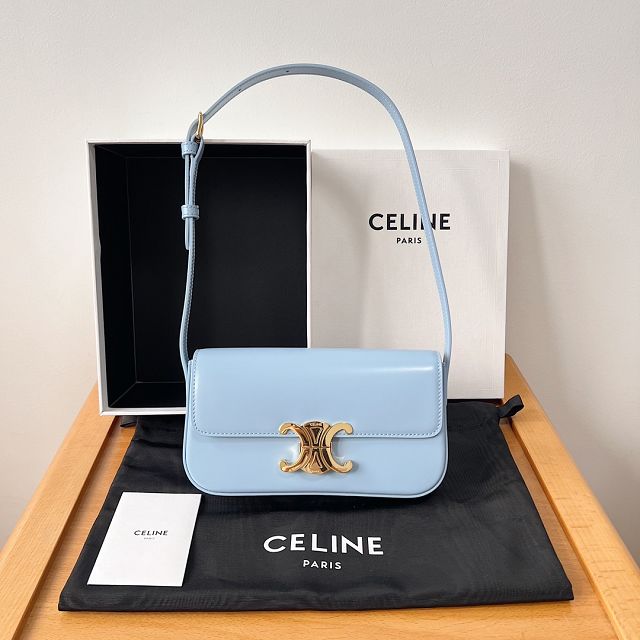 Celine original calfskin triomphe shoulder bag 194143 sky blue