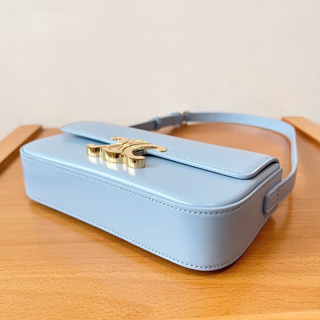 Celine original calfskin triomphe shoulder bag 194143 sky blue