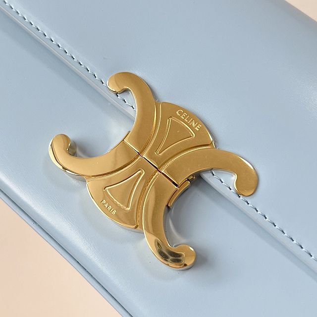 Celine original calfskin triomphe shoulder bag 194143 sky blue