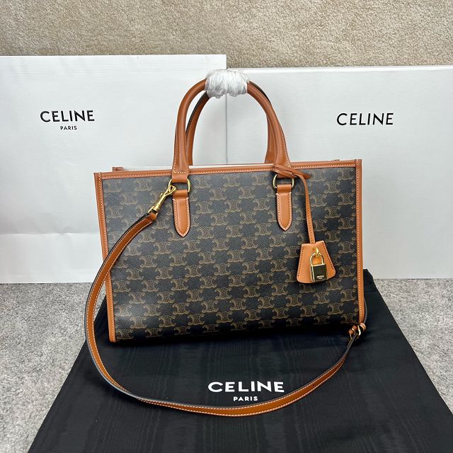 Celine original triomphe canvas medium tote bag 199742 tan