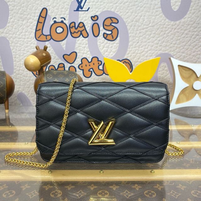 Louis vuitton original lambskin GO-14 wallet on chain M13139 black 