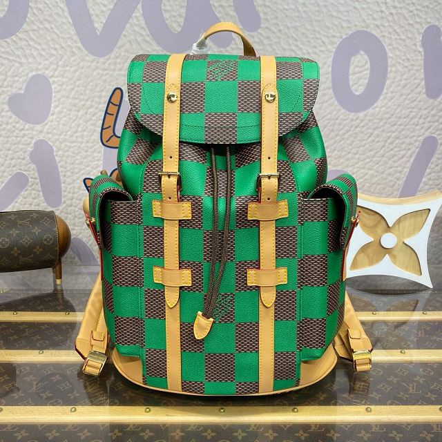 Louis vuitton original damier canvas christopher mm backpack N40564 green