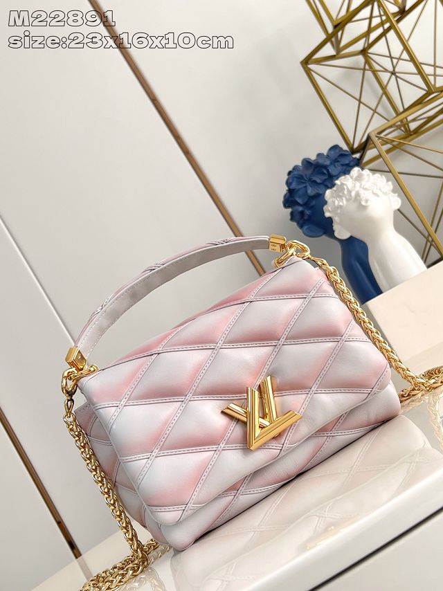 Louis vuitton original lambskin GO-14 medium handbag M14282 white&pink