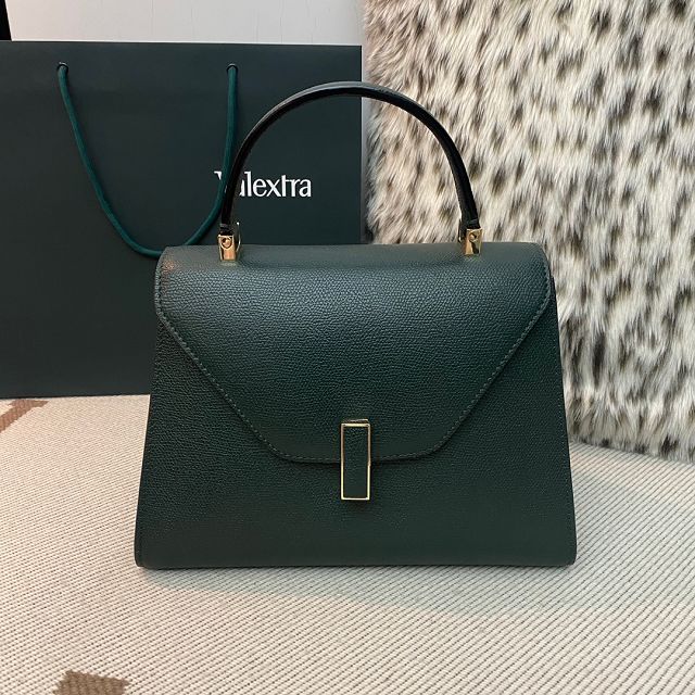 Valextra original calfskin iside medium bag 56028 blackish green