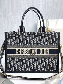 Dior original cotton&calfskin medium book tote bag M1324 blue