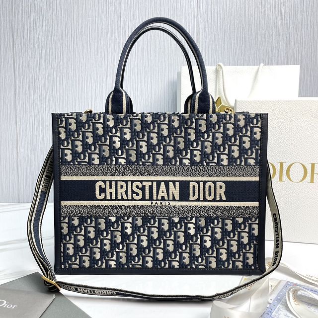 Dior original cotton&calfskin medium book tote bag M1324 blue