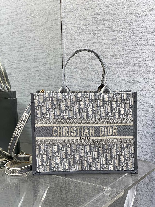 Dior original cotton&calfskin medium book tote bag M1324 grey