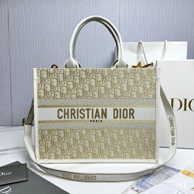 Dior original cotton&calfskin medium book tote bag M1324 white