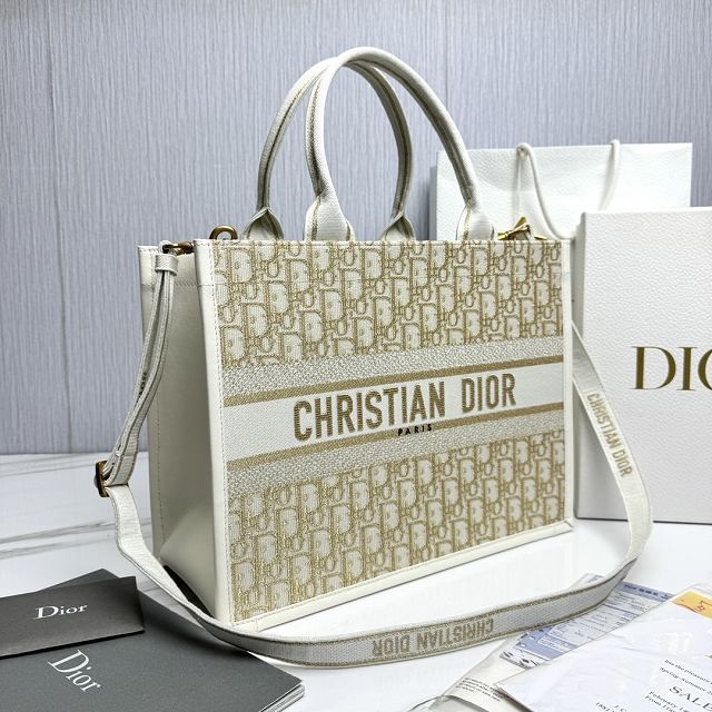 Dior original cotton&calfskin medium book tote bag M1324 white