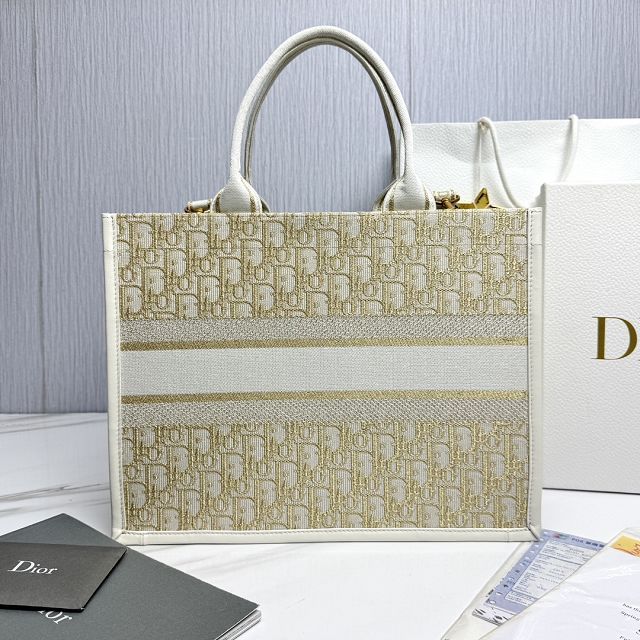 Dior original cotton&calfskin medium book tote bag M1324 white