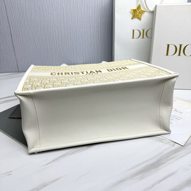 Dior original cotton&calfskin medium book tote bag M1324 white