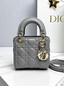 Dior original lambskin micro lady dior bag S0856 grey