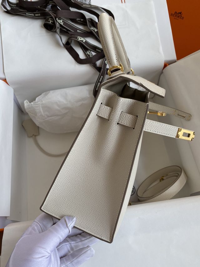 Hermes original epsom leather kelly 25 bag K25-1 craie