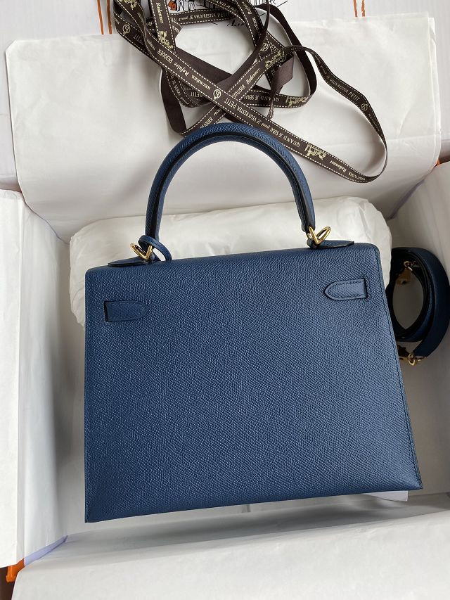 Hermes original epsom leather kelly 32 bag K32-1 deep blue