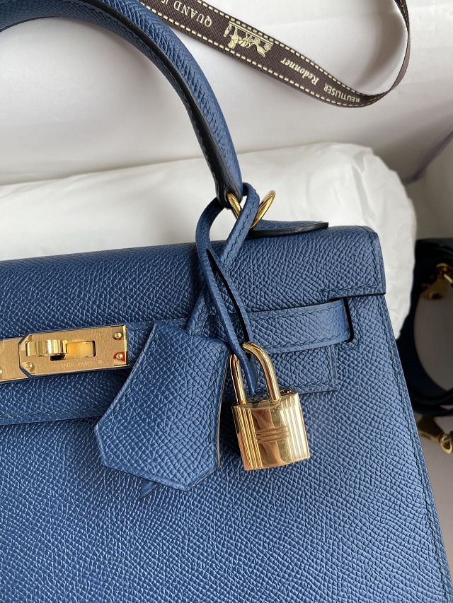 Hermes original epsom leather kelly 32 bag K32-1 deep blue