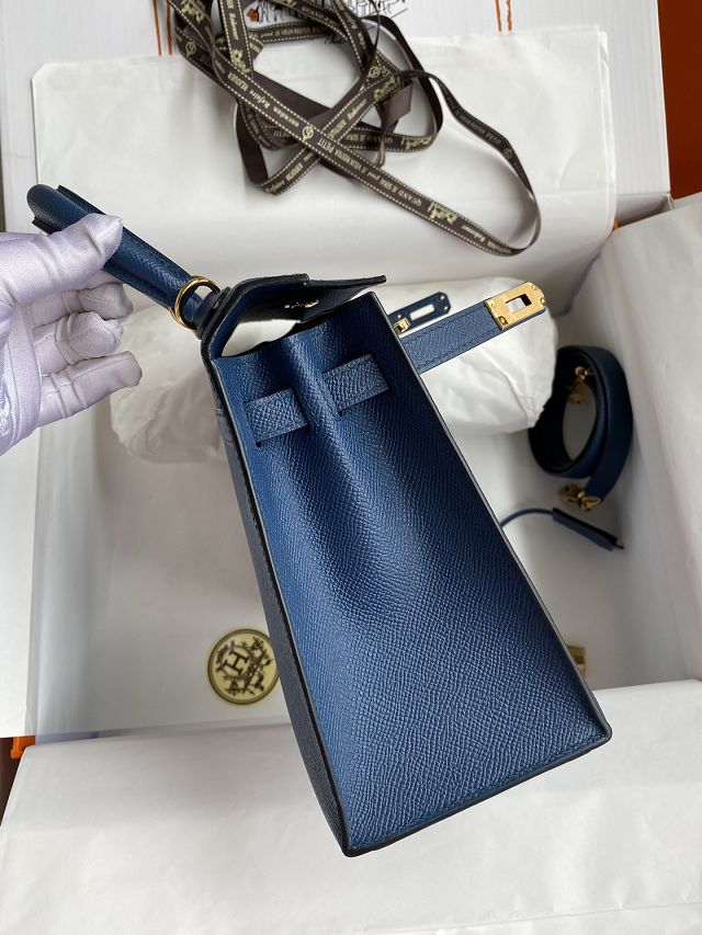 Hermes original epsom leather kelly 32 bag K32-1 deep blue