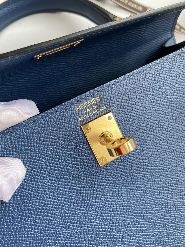 Hermes original epsom leather kelly 32 bag K32-1 deep blue