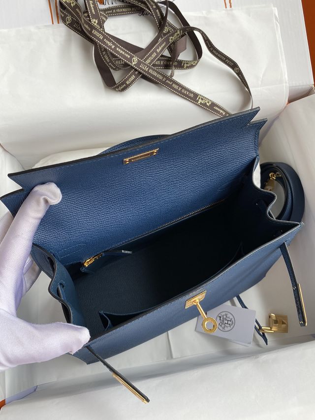 Hermes original epsom leather kelly 32 bag K32-1 deep blue