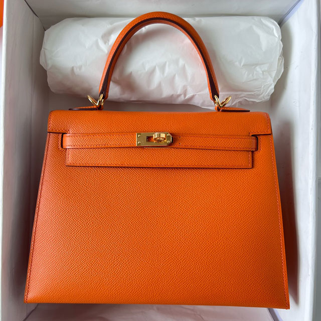 Hermes original epsom leather kelly 32 bag K32-1 orange