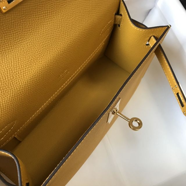 Hermes original epsom leather mini kelly 22 clutch K012 amber