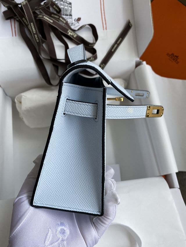 Hermes original epsom leather mini kelly 22 clutch K012 azur