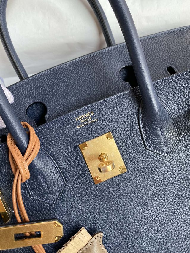 Hermes original togo leather birkin 25 bag H25-1 deep blue