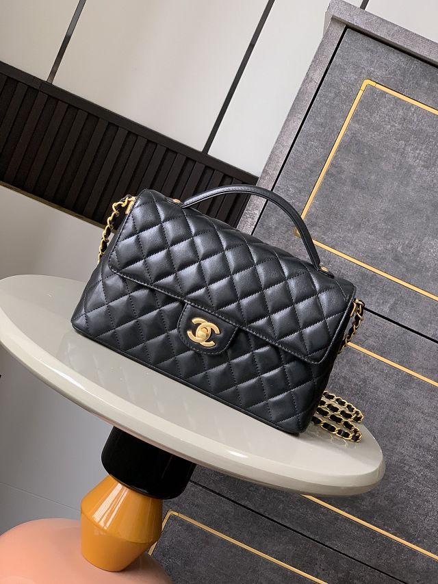 CC original lambskin medium top handle flap bag AS5356 black