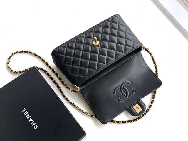 CC original lambskin medium top handle flap bag AS5356 black