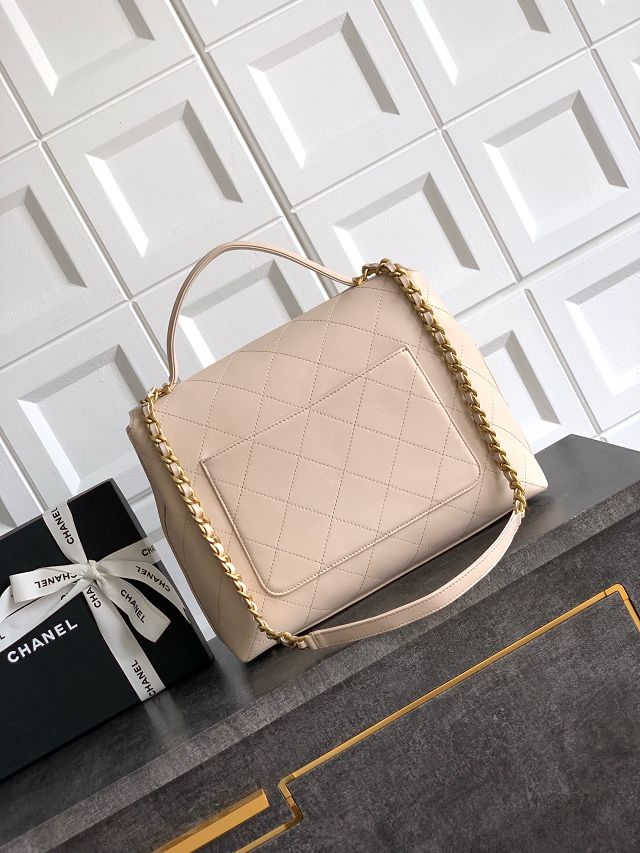 CC original calfskin large top handle flap bag AS5447 beige