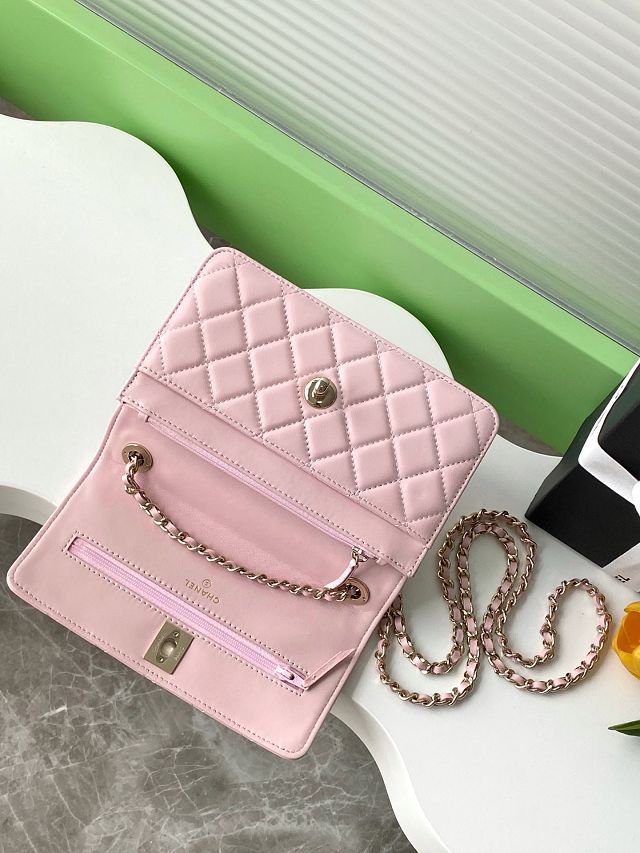 CC original lambskin wallet on chain AP4323 pink