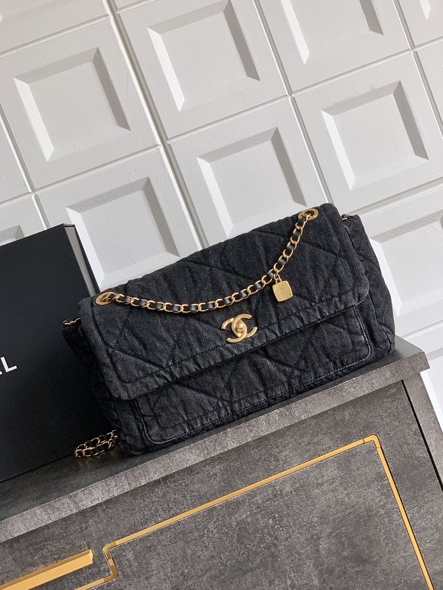 CC original denim large flap bag AS5012 black